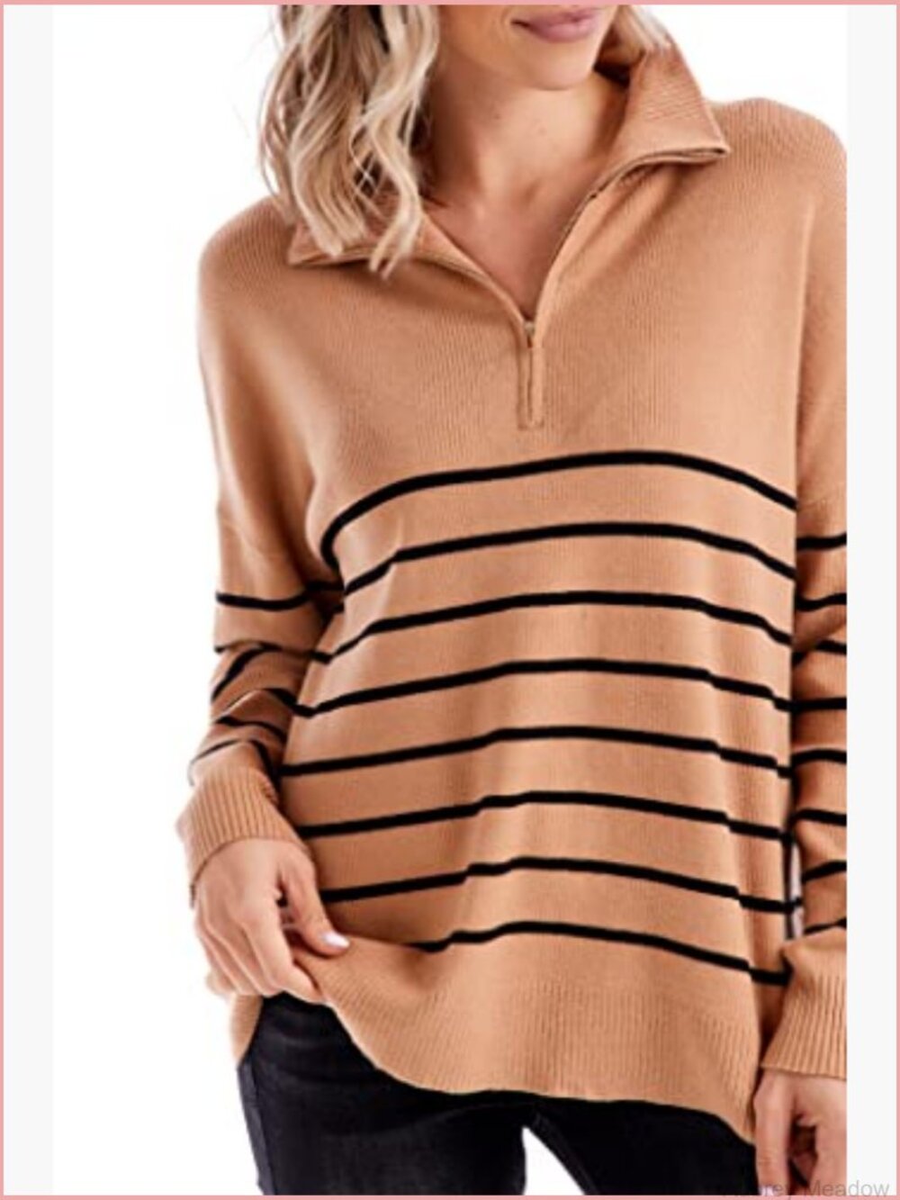 Three-quarter zip neck striped pullover sweater - Picture 2 of 5